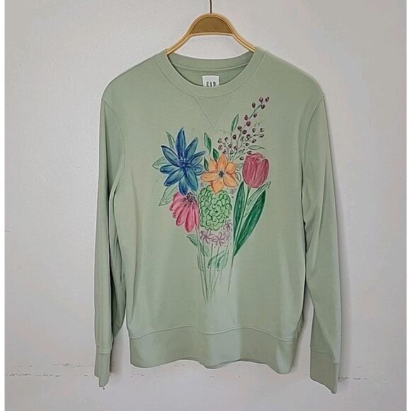 Gap Vintage Soft Fire Opal Wildflower Boquet Graphic Print Pullover Sweatshirt - Picture 1 of 11